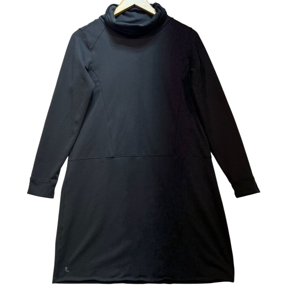 Lole Women's Mini Sweater Dress Long Sleeve Funnel Neck Size L Dark Gray Stretch